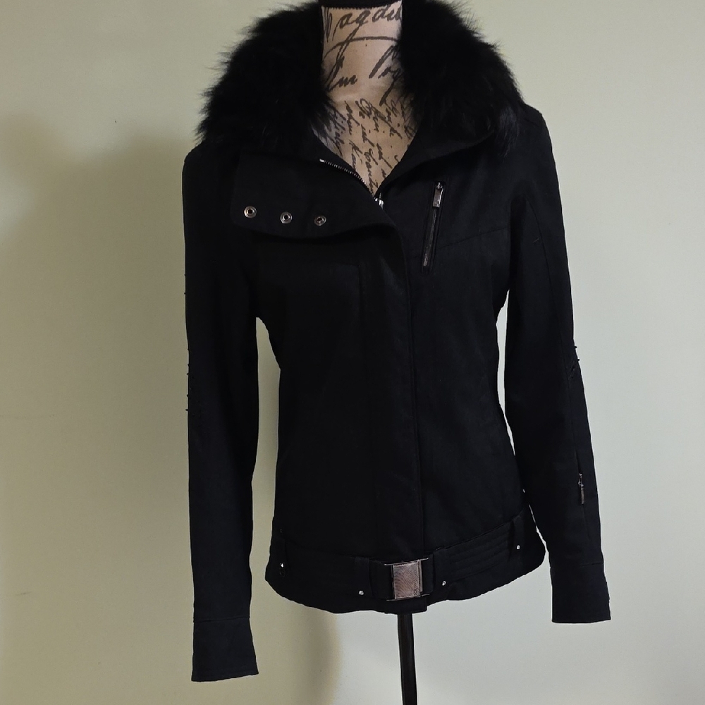 Spyder Elegant Black Winter Jacket with Fur Trim